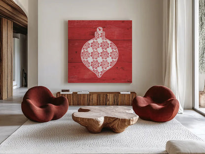 Nordic Holiday XIV by Beth Grove. Shown as extra-large giant wall art in a modern living room. Available as an archival giclee rolled canvas, fine art paper, or poster print. SKU 33882a.