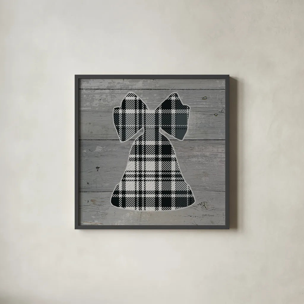Nordic Holiday XV Plaid by Beth Grove. Shown in a sleek black glass frame for a contemporary gallery look. Available as an archival giclee rolled canvas, fine art paper, or poster print. SKU 37367a.