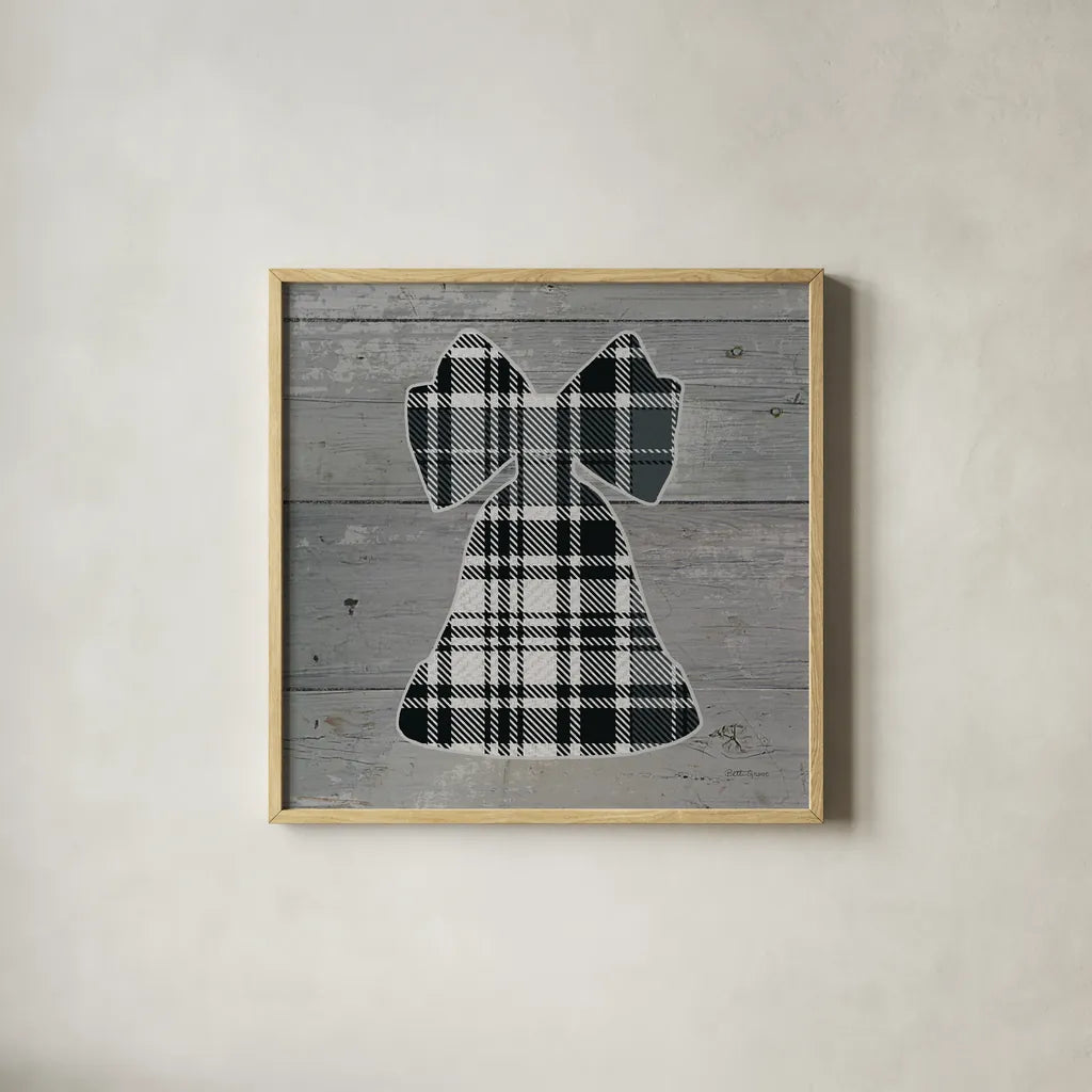 Nordic Holiday XV Plaid by Beth Grove. Shown in a natural wood glass frame for a timeless modern aesthetic. Available as an archival giclee rolled canvas, fine art paper, or poster print. SKU 37367a.