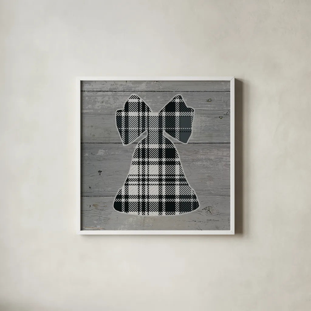 Nordic Holiday XV Plaid by Beth Grove. Shown in a crisp white glass frame for a clean and minimalist style. Available as an archival giclee rolled canvas, fine art paper, or poster print. SKU 37367a.
