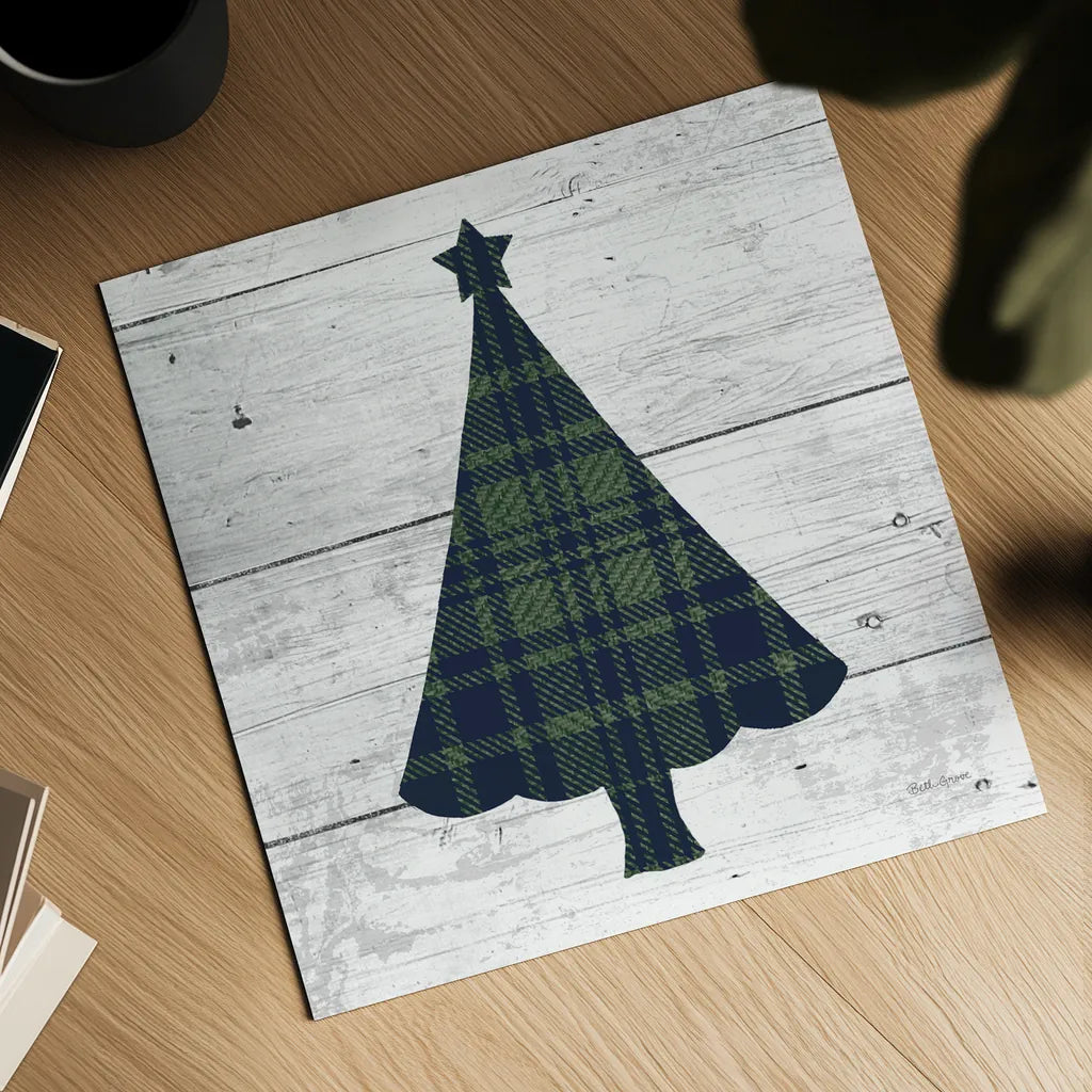 Nordic Holiday XVI Plaid Navy Green by Beth Grove. Shown as a detailed flat fine art print, highlighting archival giclee quality. Available as an archival giclee rolled canvas, fine art paper, or poster print. SKU 59703a.
