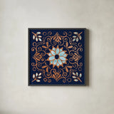 October Garden IX Blue by Beth Grove. Shown in a sleek black glass frame for a contemporary gallery look. Available as an archival giclee rolled canvas, fine art paper, or poster print. SKU 39632a.
