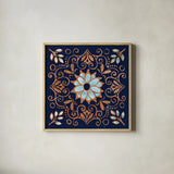 October Garden IX Blue by Beth Grove. Shown in a natural wood glass frame for a timeless modern aesthetic. Available as an archival giclee rolled canvas, fine art paper, or poster print. SKU 39632a.