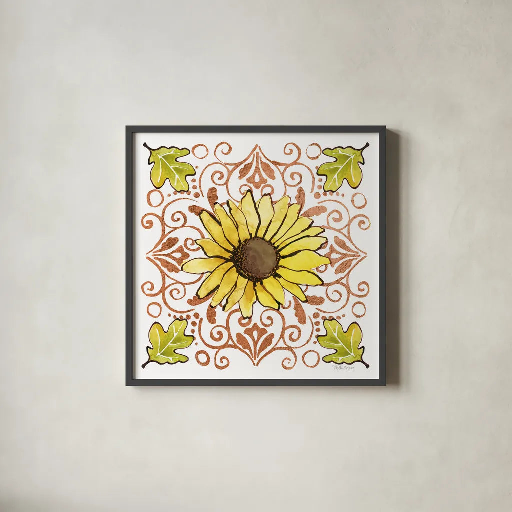 October Garden V by Beth Grove. Shown in a sleek black glass frame for a contemporary gallery look. Available as an archival giclee rolled canvas, fine art paper, or poster print. SKU 37065a.