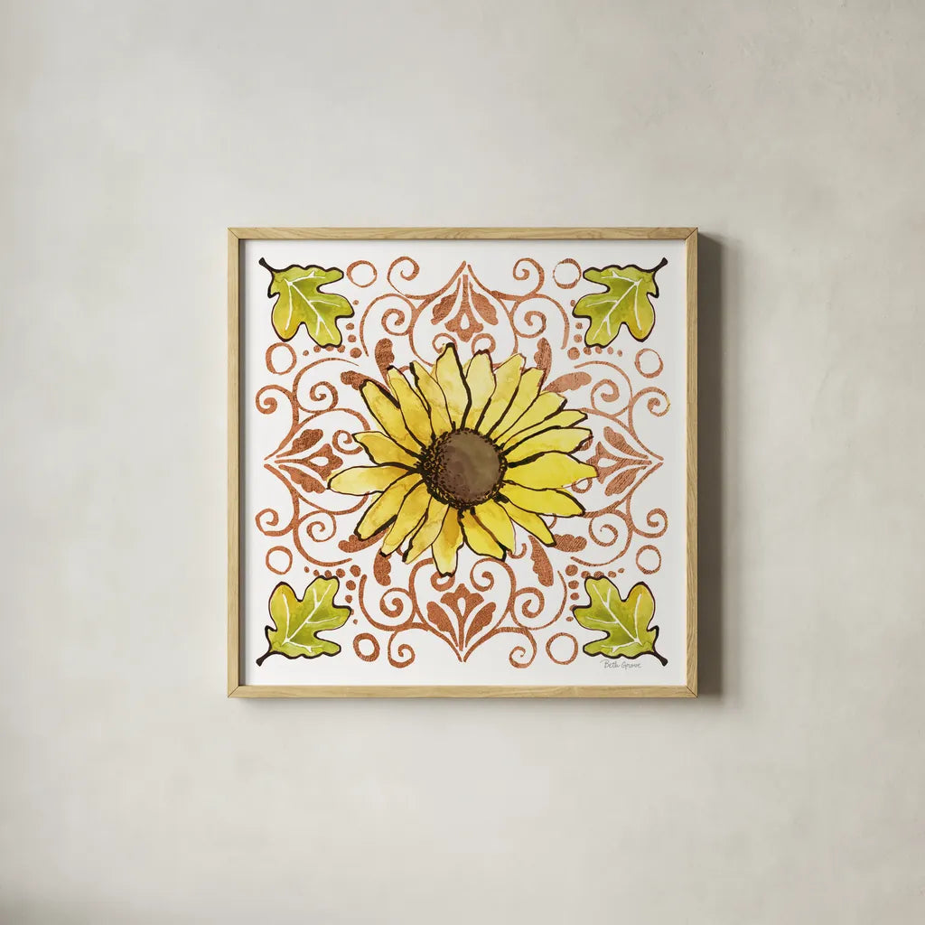 October Garden V by Beth Grove. Shown in a natural wood glass frame for a timeless modern aesthetic. Available as an archival giclee rolled canvas, fine art paper, or poster print. SKU 37065a.