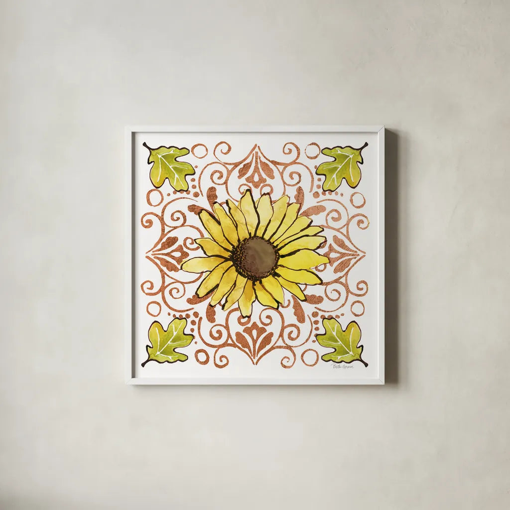 October Garden V by Beth Grove. Shown in a crisp white glass frame for a clean and minimalist style. Available as an archival giclee rolled canvas, fine art paper, or poster print. SKU 37065a.