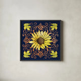 October Garden V Blue by Beth Grove. Shown in a sleek black glass frame for a contemporary gallery look. Available as an archival giclee rolled canvas, fine art paper, or poster print. SKU 39628a.