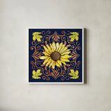 October Garden V Blue by Beth Grove. Shown in a crisp white glass frame for a clean and minimalist style. Available as an archival giclee rolled canvas, fine art paper, or poster print. SKU 39628a.