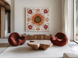 October Garden VI by Beth Grove. Shown as extra-large giant wall art in a modern living room. Available as an archival giclee rolled canvas, fine art paper, or poster print. SKU 37066a.