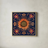 October Garden VI Blue by Beth Grove. Shown in a natural wood glass frame for a timeless modern aesthetic. Available as an archival giclee rolled canvas, fine art paper, or poster print. SKU 39629a.