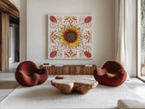 October Garden VII by Beth Grove. Shown as extra-large giant wall art in a modern living room. Available as an archival giclee rolled canvas, fine art paper, or poster print. SKU 37067a.