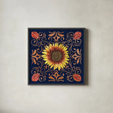 October Garden VII Blue by Beth Grove. Shown in a sleek black glass frame for a contemporary gallery look. Available as an archival giclee rolled canvas, fine art paper, or poster print. SKU 39630a.