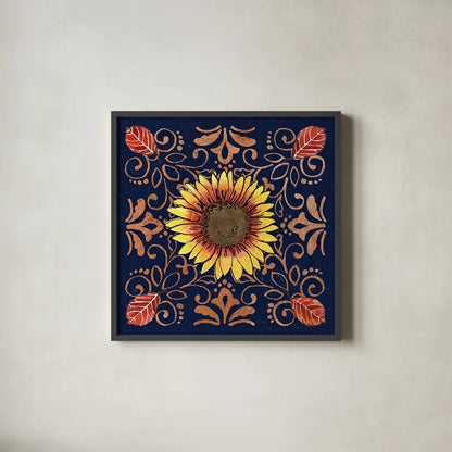 October Garden VII Blue by Beth Grove. Shown in a sleek black glass frame for a contemporary gallery look. Available as an archival giclee rolled canvas, fine art paper, or poster print. SKU 39630a.