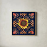 October Garden VII Blue by Beth Grove. Shown in a natural wood glass frame for a timeless modern aesthetic. Available as an archival giclee rolled canvas, fine art paper, or poster print. SKU 39630a.