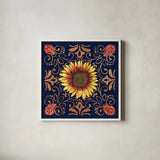 October Garden VII Blue by Beth Grove. Shown in a crisp white glass frame for a clean and minimalist style. Available as an archival giclee rolled canvas, fine art paper, or poster print. SKU 39630a.