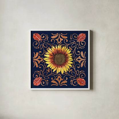 October Garden VII Blue by Beth Grove. Shown in a crisp white glass frame for a clean and minimalist style. Available as an archival giclee rolled canvas, fine art paper, or poster print. SKU 39630a.