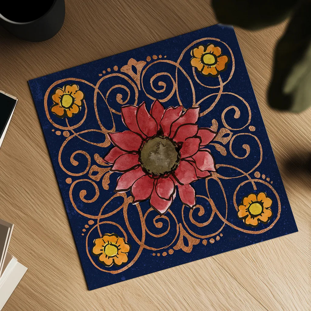 October Garden VIII Blue by Beth Grove. Shown as a detailed flat fine art print, highlighting archival giclee quality. Available as an archival giclee rolled canvas, fine art paper, or poster print. SKU 39631a.