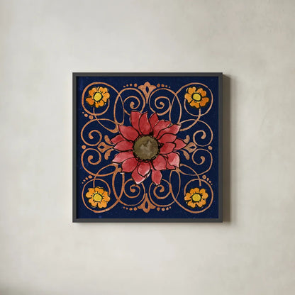 October Garden VIII Blue by Beth Grove. Shown in a sleek black glass frame for a contemporary gallery look. Available as an archival giclee rolled canvas, fine art paper, or poster print. SKU 39631a.