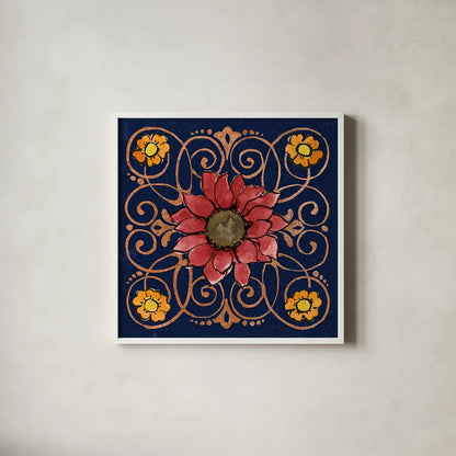 October Garden VIII Blue by Beth Grove. Shown in a crisp white glass frame for a clean and minimalist style. Available as an archival giclee rolled canvas, fine art paper, or poster print. SKU 39631a.