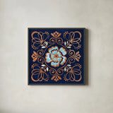 October Garden X Blue by Beth Grove. Shown in a sleek black glass frame for a contemporary gallery look. Available as an archival giclee rolled canvas, fine art paper, or poster print. SKU 39633a.