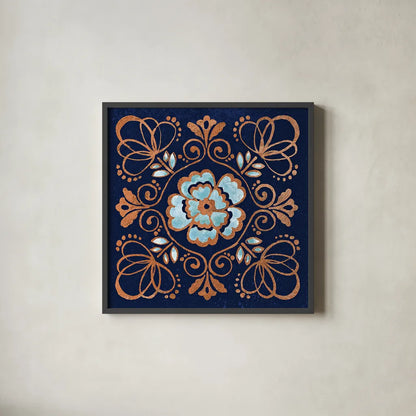 October Garden X Blue by Beth Grove. Shown in a sleek black glass frame for a contemporary gallery look. Available as an archival giclee rolled canvas, fine art paper, or poster print. SKU 39633a.