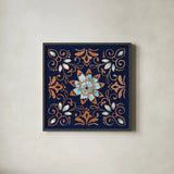 October Garden XI Blue by Beth Grove. Shown in a sleek black glass frame for a contemporary gallery look. Available as an archival giclee rolled canvas, fine art paper, or poster print. SKU 39634a.