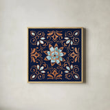 October Garden XI Blue by Beth Grove. Shown in a natural wood glass frame for a timeless modern aesthetic. Available as an archival giclee rolled canvas, fine art paper, or poster print. SKU 39634a.