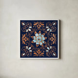 October Garden XI Blue by Beth Grove. Shown in a crisp white glass frame for a clean and minimalist style. Available as an archival giclee rolled canvas, fine art paper, or poster print. SKU 39634a.