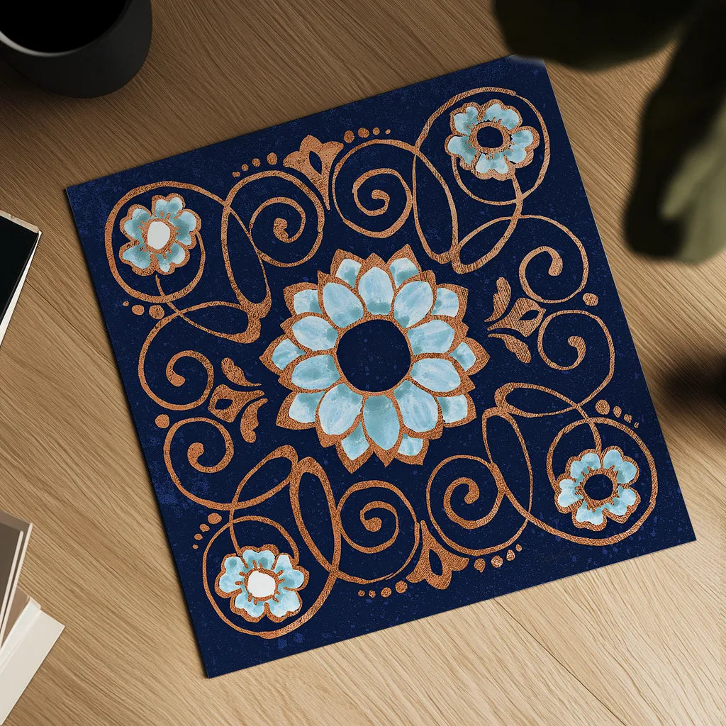 October Garden XII Blue by Beth Grove. Shown as a detailed flat fine art print, highlighting archival giclee quality. Available as an archival giclee rolled canvas, fine art paper, or poster print. SKU 39635a.