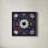October Garden XII Blue by Beth Grove. Shown in a sleek black glass frame for a contemporary gallery look. Available as an archival giclee rolled canvas, fine art paper, or poster print. SKU 39635a.