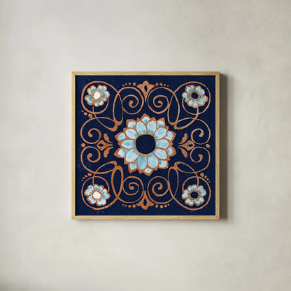 October Garden XII Blue by Beth Grove. Shown in a natural wood glass frame for a timeless modern aesthetic. Available as an archival giclee rolled canvas, fine art paper, or poster print. SKU 39635a.