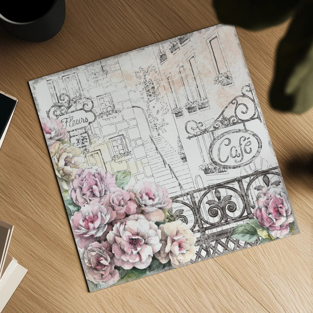 Paris Roses I by Beth Grove. Shown as a detailed flat fine art print, highlighting archival giclee quality. Available as an archival giclee rolled canvas, fine art paper, or poster print. SKU 22321a.