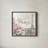 Paris Roses III by Beth Grove. Shown in a sleek black glass frame for a contemporary gallery look. Available as an archival giclee rolled canvas, fine art paper, or poster print. SKU 22323a.