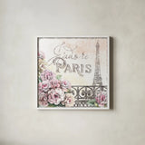 Paris Roses III by Beth Grove. Shown in a crisp white glass frame for a clean and minimalist style. Available as an archival giclee rolled canvas, fine art paper, or poster print. SKU 22323a.