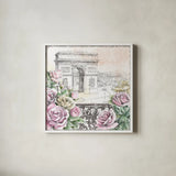 Paris Roses V by Beth Grove. Shown in a crisp white glass frame for a clean and minimalist style. Available as an archival giclee rolled canvas, fine art paper, or poster print. SKU 22913a.