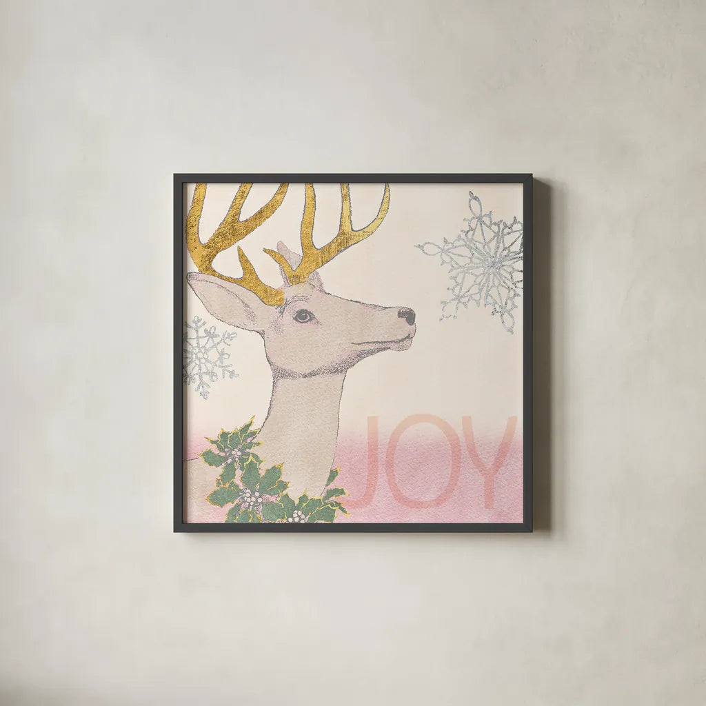 Pastel Christmas I by Beth Grove. Shown in a sleek black glass frame for a contemporary gallery look. Available as an archival giclee rolled canvas, fine art paper, or poster print. SKU 31046a.