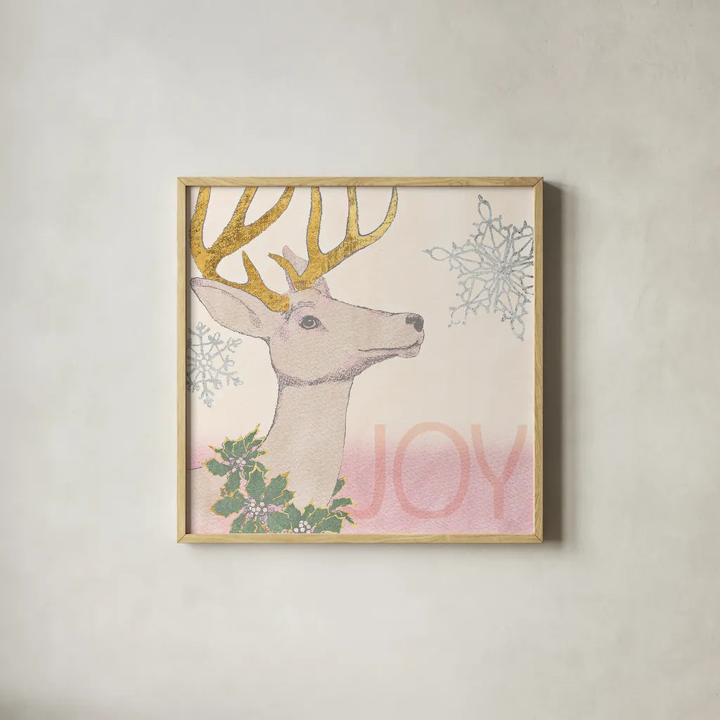 Pastel Christmas I by Beth Grove. Shown in a natural wood glass frame for a timeless modern aesthetic. Available as an archival giclee rolled canvas, fine art paper, or poster print. SKU 31046a.