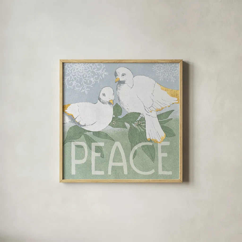 Pastel Christmas II by Beth Grove. Shown in a natural wood glass frame for a timeless modern aesthetic. Available as an archival giclee rolled canvas, fine art paper, or poster print. SKU 31047a.