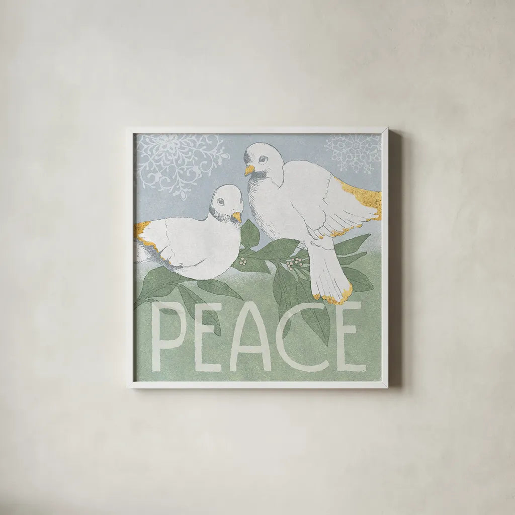 Pastel Christmas II by Beth Grove. Shown in a crisp white glass frame for a clean and minimalist style. Available as an archival giclee rolled canvas, fine art paper, or poster print. SKU 31047a.