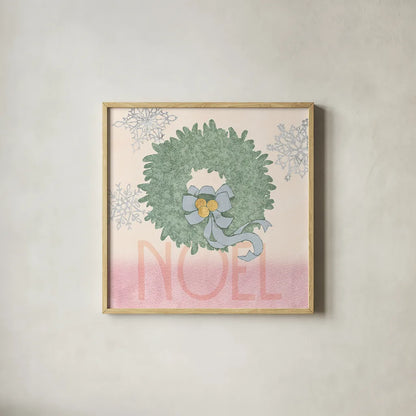 Pastel Christmas IV by Beth Grove. Shown in a natural wood glass frame for a timeless modern aesthetic. Available as an archival giclee rolled canvas, fine art paper, or poster print. SKU 31049a.