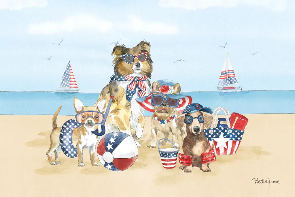 Patriotic Paws I by Beth Grove. SKU 74220i. Archival Giclee Fine art print for wall decor.