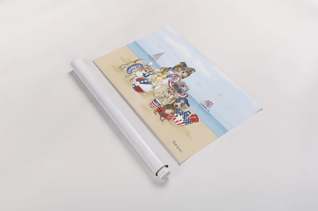 Patriotic Paws I by Beth Grove. shown as a rolled paper print. Available as archival giclee rolled canvas, fine art paper, or poster print. SKU 74220i.