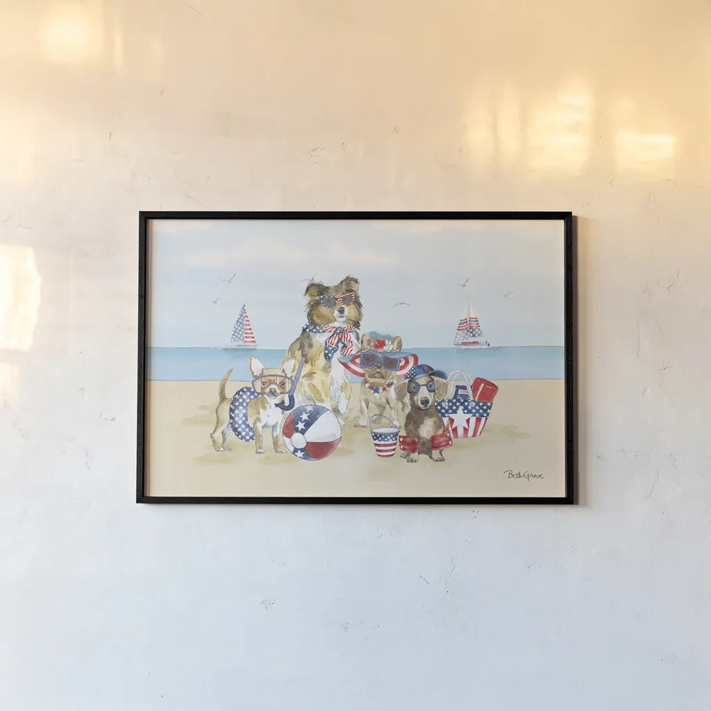 Patriotic Paws I by Beth Grove. shown as a paper print in a black flame. Available as a archival giclee rolled canvas, fine art paper, or poster print. SKU 74220i.