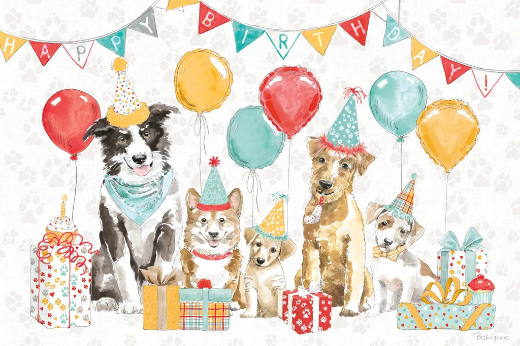 Paws of Love I Birthday by Beth Grove. SKU 87358i. Archival Giclee Fine art print for wall decor.