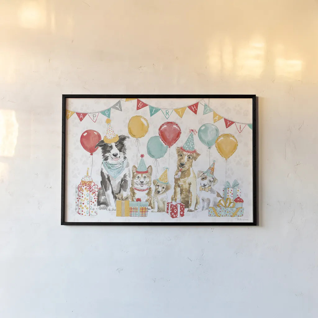 Paws of Love I Birthday by Beth Grove. shown as a paper print in a black flame. Available as a archival giclee rolled canvas, fine art paper, or poster print. SKU 87358i.