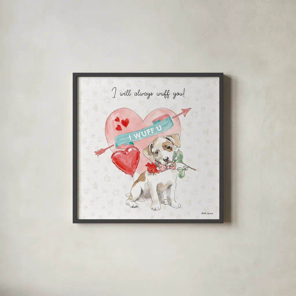 Paws of Love II by Beth Grove. Shown in a sleek black glass frame for a contemporary gallery look. Available as an archival giclee rolled canvas, fine art paper, or poster print. SKU 53510a.