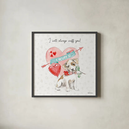 Paws of Love II by Beth Grove. Shown in a sleek black glass frame for a contemporary gallery look. Available as an archival giclee rolled canvas, fine art paper, or poster print. SKU 53510a.