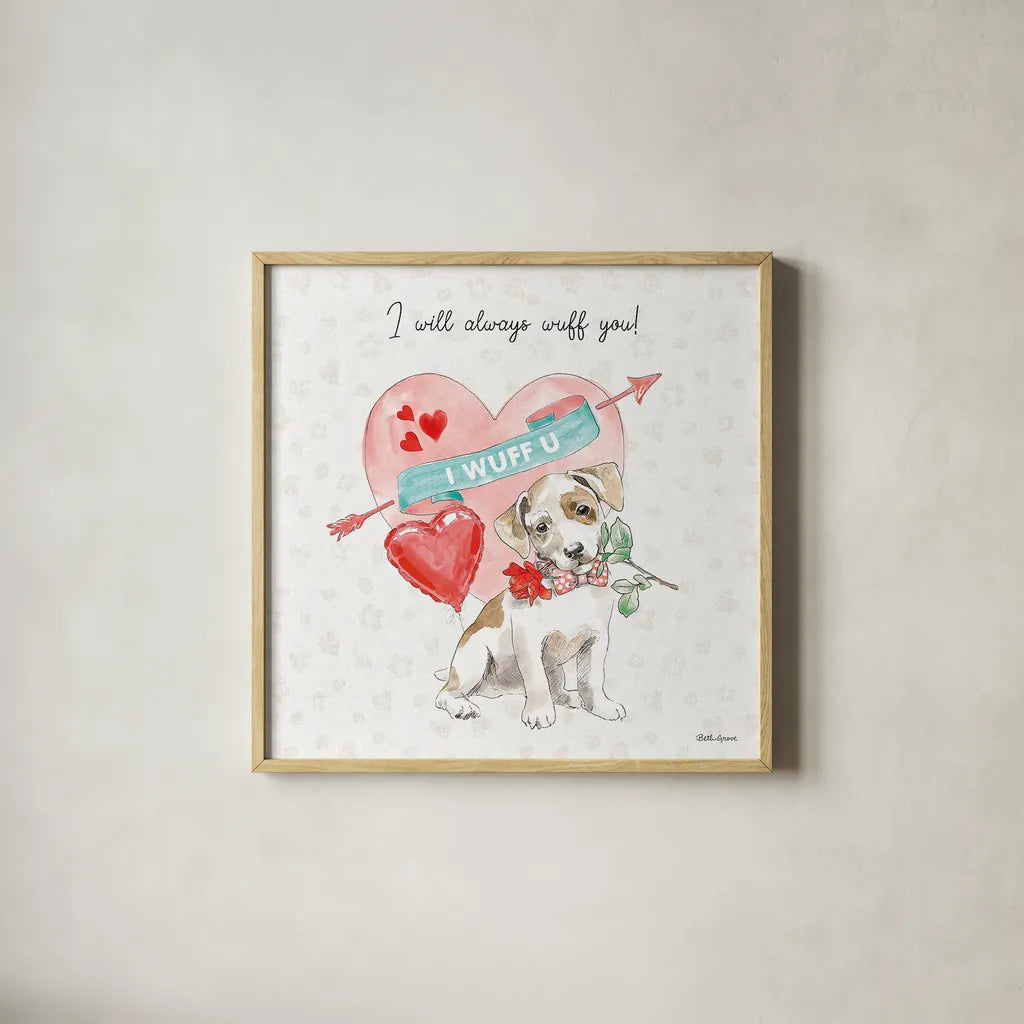 Paws of Love II by Beth Grove. Shown in a natural wood glass frame for a timeless modern aesthetic. Available as an archival giclee rolled canvas, fine art paper, or poster print. SKU 53510a.