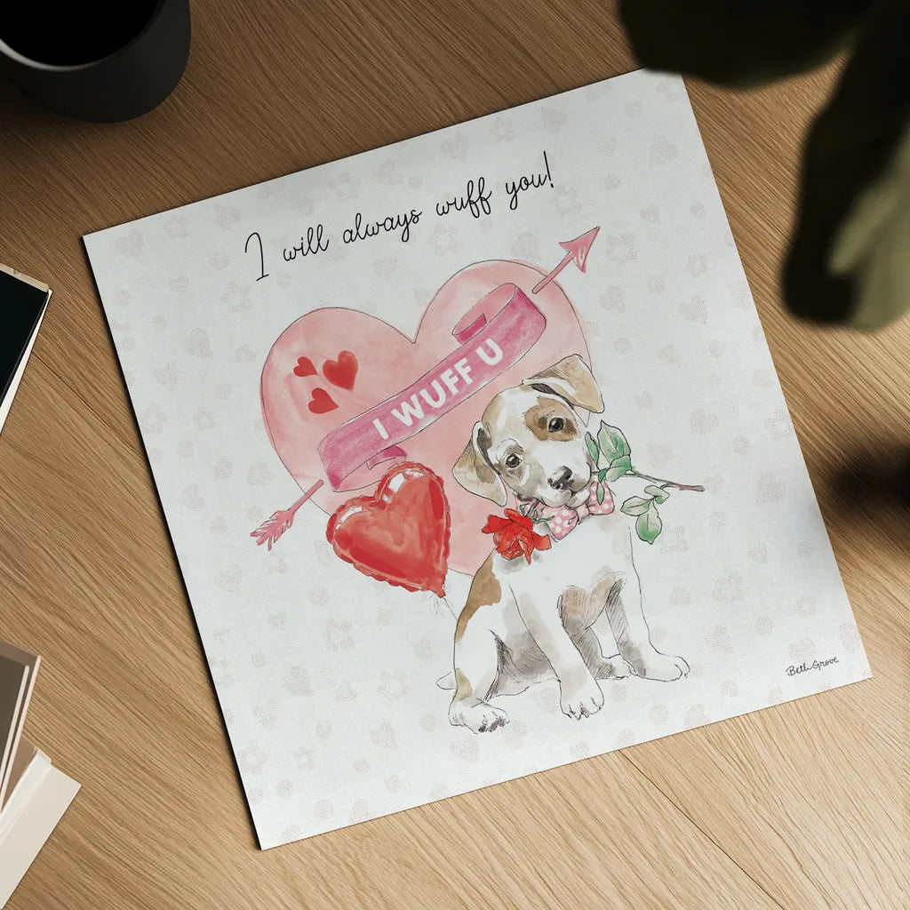 Paws of Love II Pink by Beth Grove. Shown as a detailed flat fine art print, highlighting archival giclee quality. Available as an archival giclee rolled canvas, fine art paper, or poster print. SKU 56385a.