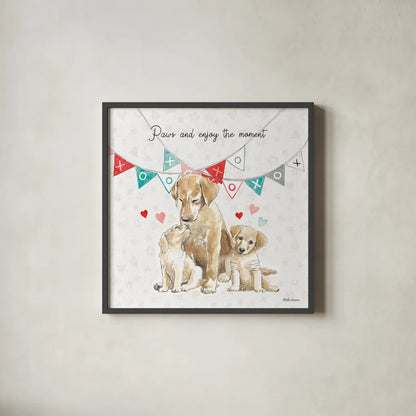 Paws of Love III by Beth Grove. Shown in a sleek black glass frame for a contemporary gallery look. Available as an archival giclee rolled canvas, fine art paper, or poster print. SKU 53511a.